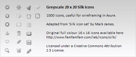 Greyscale silk icons for use in wireframing