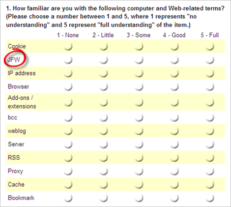 Screengrab from Mozilla Test Pilot survey
